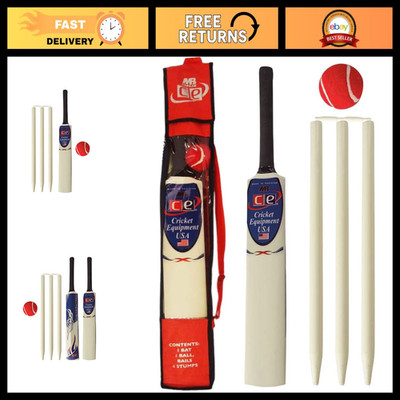 Junior Cricket Bat Set Size 4 & 6 - Wooden Gift with Stumps, Ball & Carry Bag
