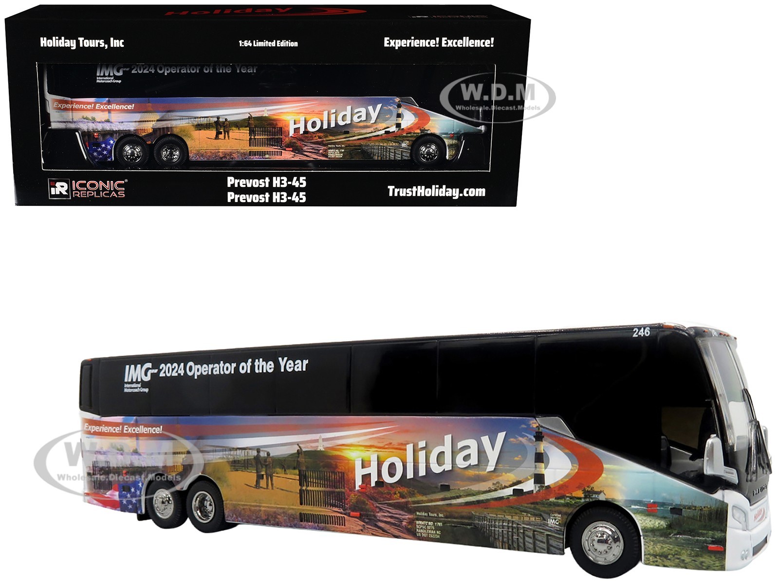 PREVOST H3-45 COACH BUS HOLIDAY TOURS-2024 IMG 164 BY ICONIC REPLICAS 64-0615 15490₽