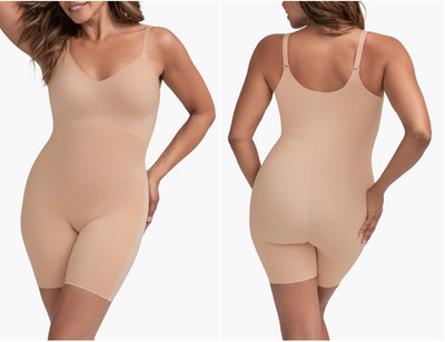 HoneyLove Mid Thigh Bodysuit Shapewear 1X SAND NUDE NWT