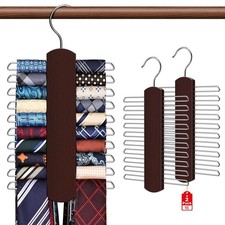 2 Pack Tie Rack Closet, Premium Wooden Necktie Organizer Storage Tie/Belt Hanger