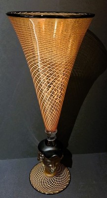 Kenny Pieper Signed & Dated 2002 Hand Blown Glass ''Max'' Reticello Vase - 27''