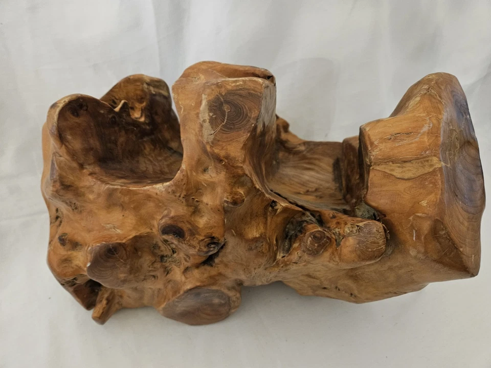 Hand Carved Teak Burl Wood 2 Wine Bottle Holder - Image 3 of 4