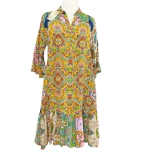 NEW Johnny Was Braemar Eleon Silk Mini Dress Women’s S Multicolor Boho Colorful