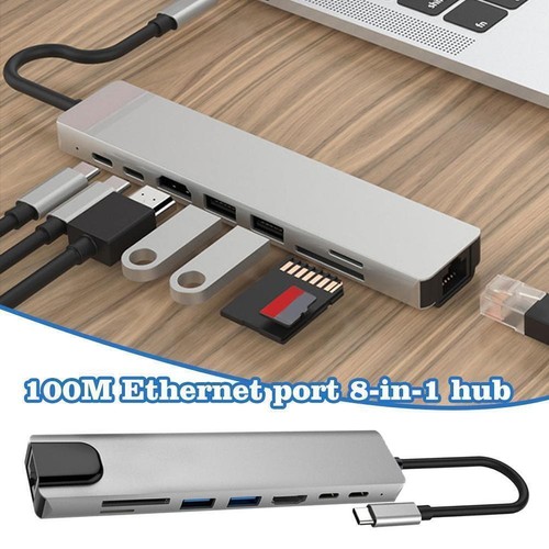 Station d'accueil métal 8 en 1 Hub USB-C type C vers USB N9A0 3.0 4K C9Y8 PD I4Q4 - Photo 3/9