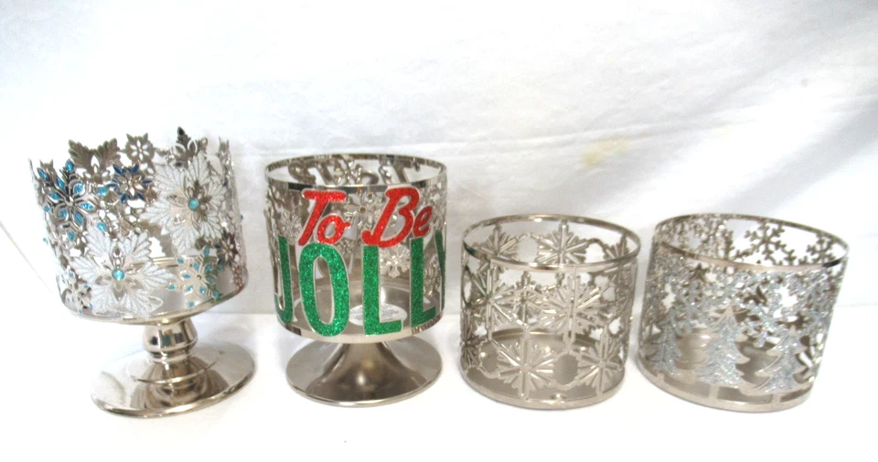 Set of 5 Bath & Body Works Decorative Metal 3-Wick Holiday Candle Holders - Image 2 of 4
