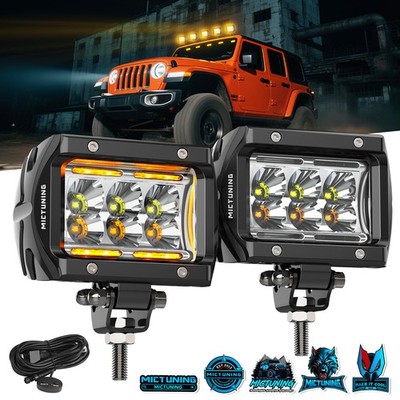 2Pc LED Flood Light Pods White&Amber Offroad Driving Fog Light for Truck SUV UTV