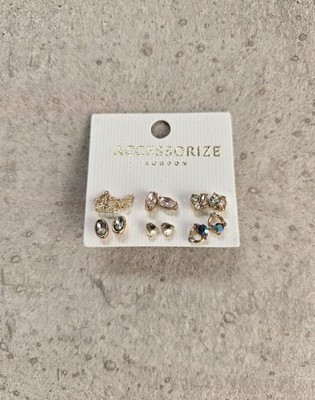 Accessorize London 6 Pairs Earing Studs Mixed Gold Tone New With Tags Womens 