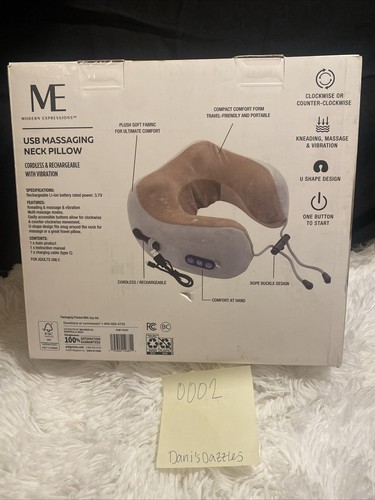 MODERN EXPRESSIONS USB Massage Neck Pillow Travel Relaxation Comfort Airplane - Picture 2 of 5