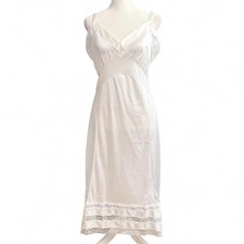 Vintage Velrose 34 Nylon Full Slip Nightgown Lace Accents White