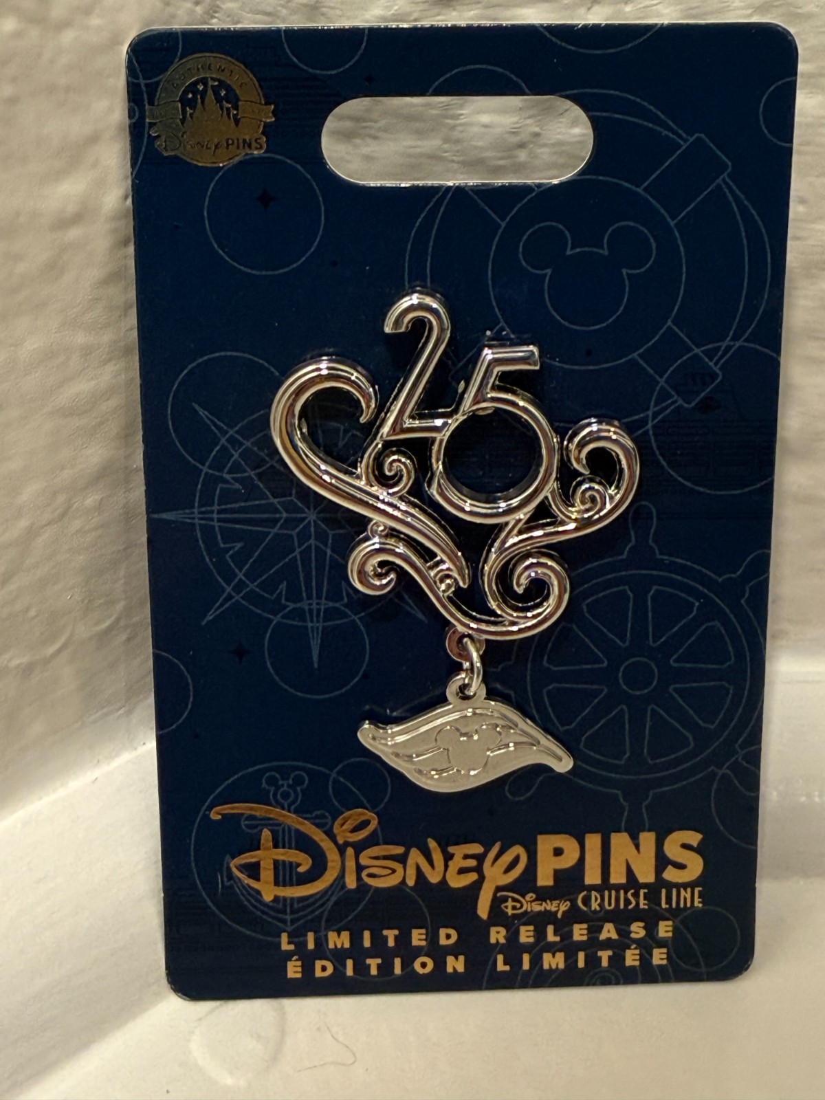 New Disney Cruise Line DCL 25th Anniversary Silver Dangle Limited Release Pin