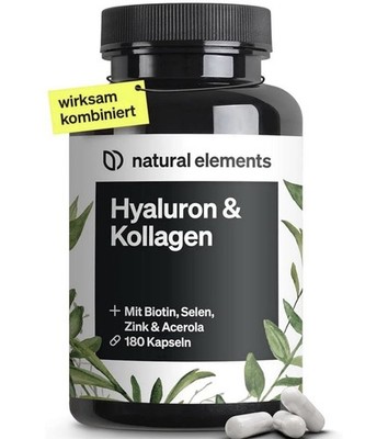natural elements Hyaluron Kollagen Biotin Selen Zink 180 Kapseln, hochdosiert