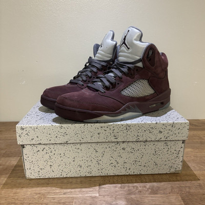 Jordan Air Jordan 5 Men s Mid Top Suede Lace-Up Sneaker Burgundy/Gray