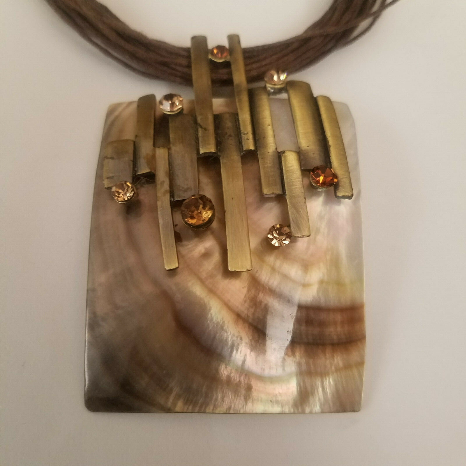 Abalone Statement Necklace Multi-Strand Brown Amb… - image 2