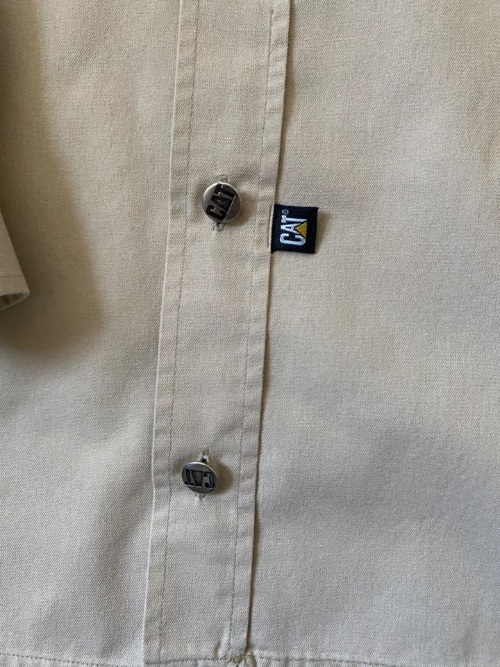 CAT CATERPILLAR 90'S BEIGE LONG SLEEVE SHIRT M MEDIUM - Image 3 of 4