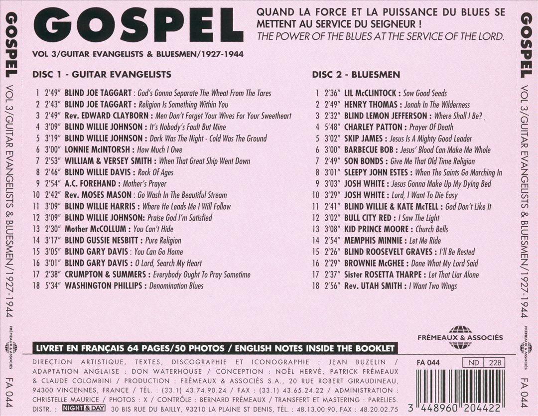 VARIOUS ARTISTS GOSPEL, VOL. 3: GUITAR EVANGELISTS AND BLUESMEN 1927-1944 NEW CD
