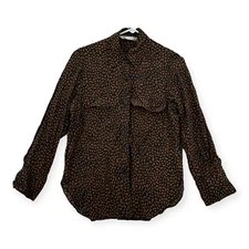 Zara Leopard Print Blouse Womens XS Long Sleeve Button Up Top Pockets NWT