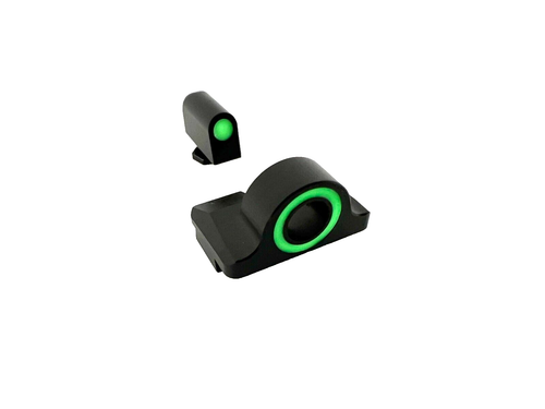 Black VI Ghost Ring night sights with green luminous ring and dot, designed for Glock Gen 1, 2, 3, 4, 5 pistols.