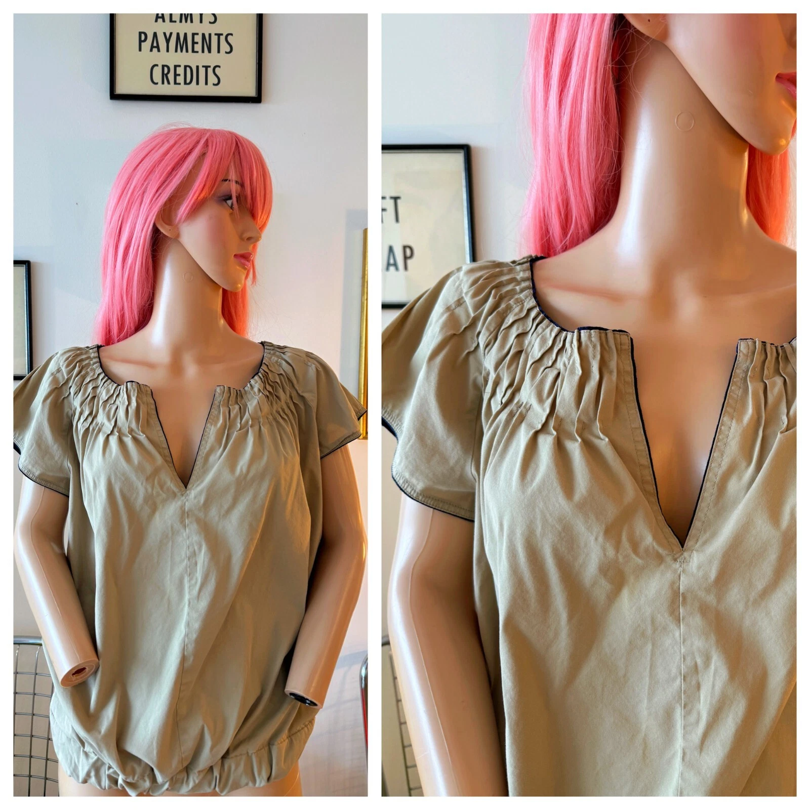 Camicia blusa vintage anni 90 00 Fendi contadina manica ritagliata marrone Italia L XL