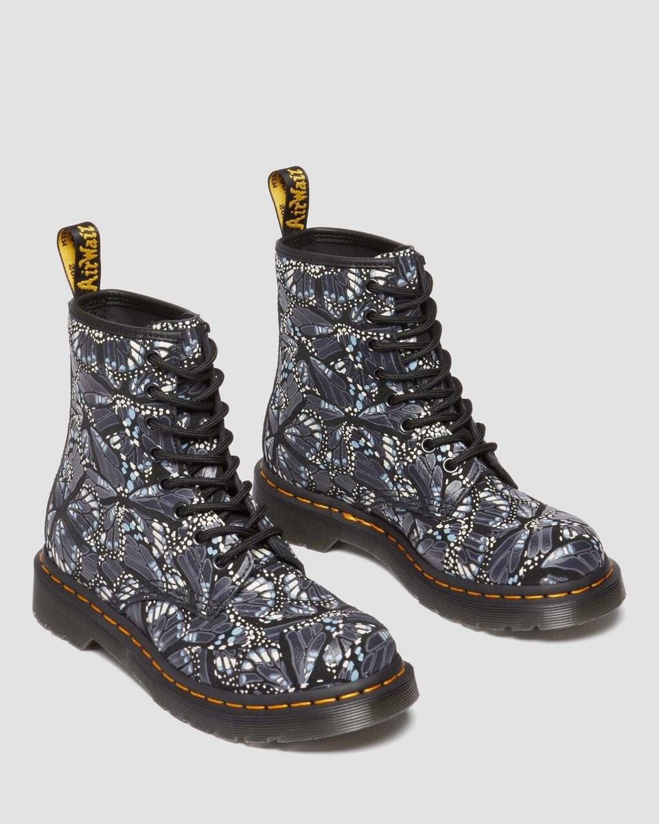 Dr. Martens 1460 Womens Eye Boots Grey Butterfly Print Suede