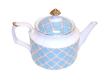 GRACE'S TEAWARE WHITE TURQUOISE BLUE GOLD ACCENT TEA COFFEE POT,TEAPOT-6.5 CUPS