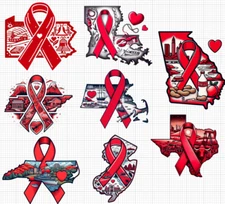 Multipack State Red Awareness Ribbon Sticker AIDS Blood TN GA LA MA NJ NC PA TX