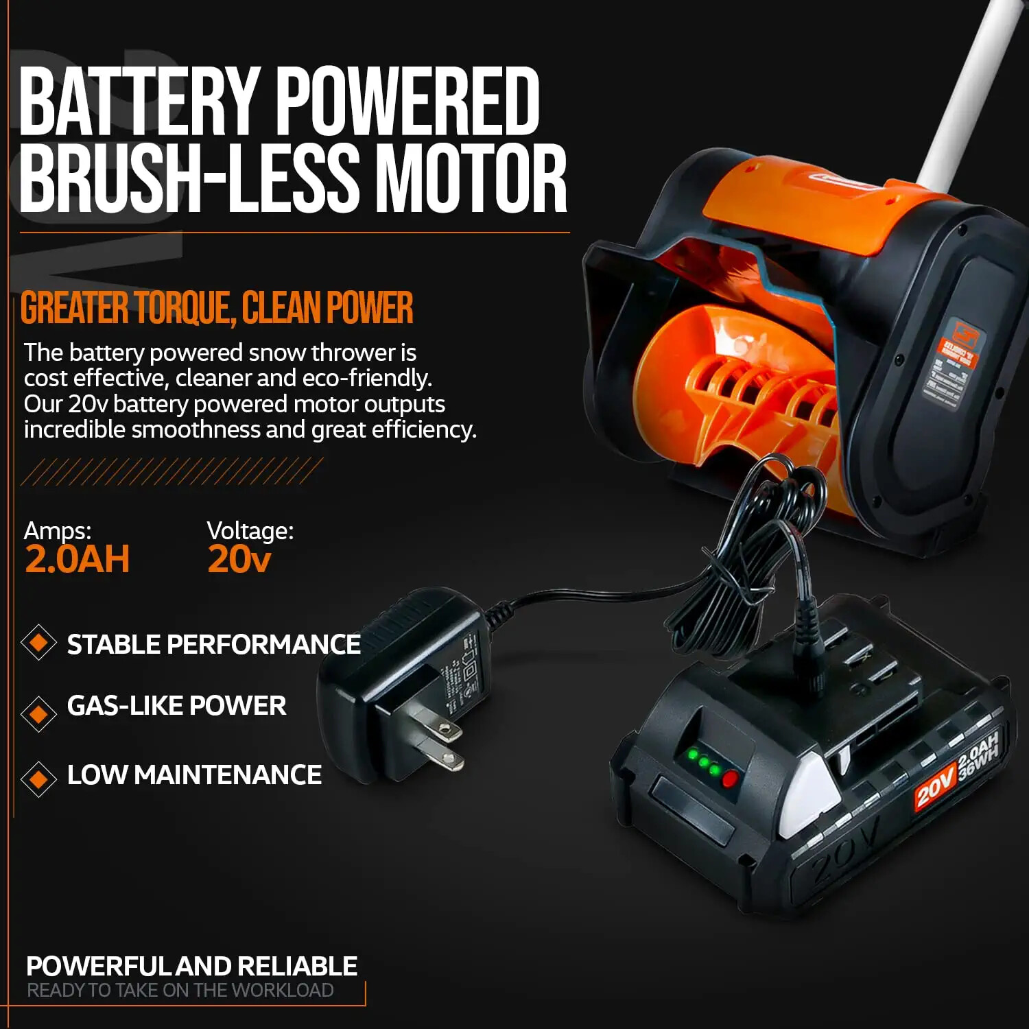 SuperHandy GUT055 DC 20V Electric Battery Cordless Snow Thrower Power