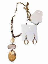 NEW Long Necklace  Earrings Set - Browns  Pinks  Gold NWT Perfect For SPRING