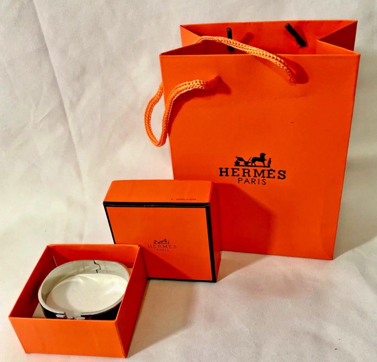 HERMÈS Bracciale originale Hermes Clic Clak nero logo H argento con scatola e documenti #3