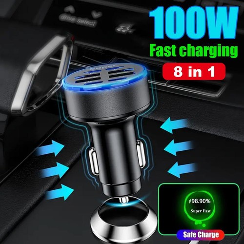 8-Port Car Charger with Digital Display-100W Fast Charging USB-C & Type-C New - Zdjęcie 3 z 9