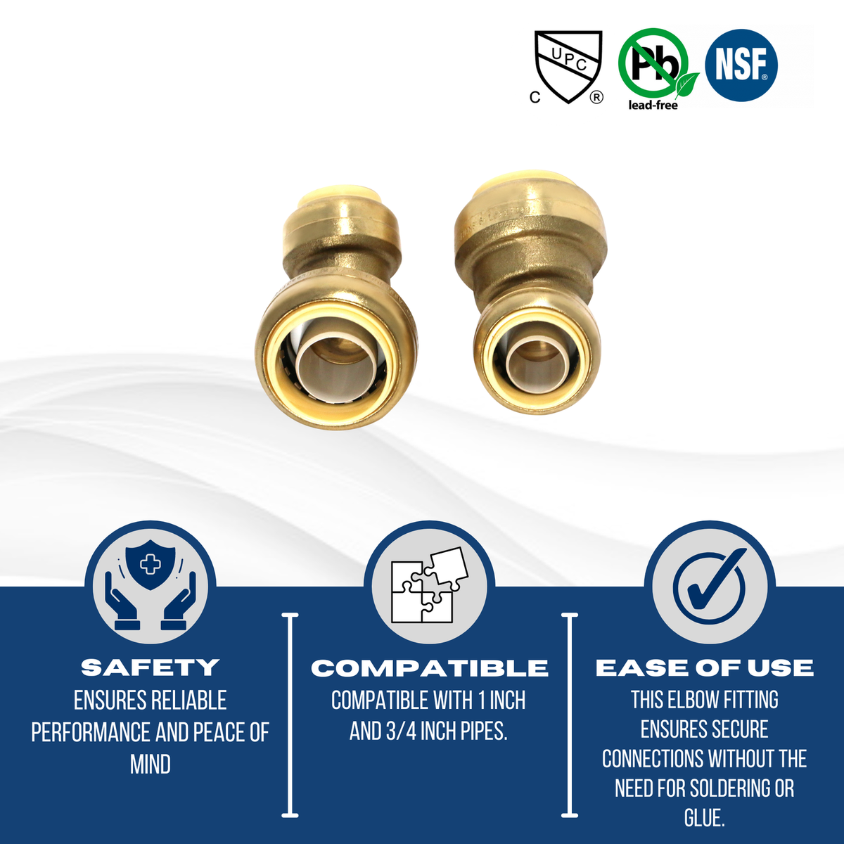 10-Pack 1/2" X 1/2" 45-Degree Push-Fit Elbow Fittings - XFITTING Brand