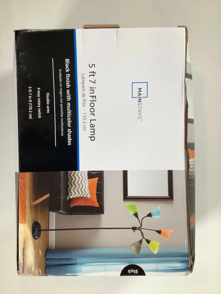 Mainstays Multicolor Black Finish Floor Lamp 5' x 7" in NEW! NIB - Image 2 of 3