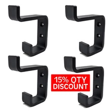 (4) Double Coat Hook C Black Steel Iron Modern Farmhouse Rustic Industrial