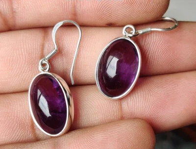 Hochwertige Amethyst Edelstein Ohrringe 925 Sterlingsilber Handgemacht D-14 - Bild 1 von 4