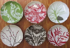 Rosanna Boho Holiday Christmas Vintage Boxed Set of 6 Dessert Salad Plates READ