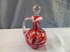 Fenton Cranberry Opalescent Glass Fern & Daisy Cruet