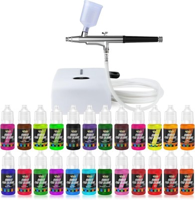 Professional Cake Airbrush Decorating Kit with 24 Vivid Colors & Compressor