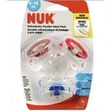 NUK 6-18 month Orthodontic Pacifiers 3 pack Silicone Pink/Blue Infant Improved