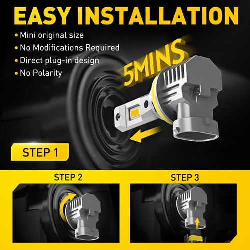 2x AUXITO H11 H9 H8 LED Bulbs Low Beam DRL Super Bright Foglight Fanless 6500K - Picture 7 of 12