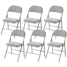 REBOXED 6x Folding Chairs Cushioned Fabric Office Reception Set Grey Frame