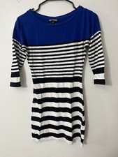 Express Women's Blue Striped Long Sleeve Round Neck Pullover Maxi Dress XS