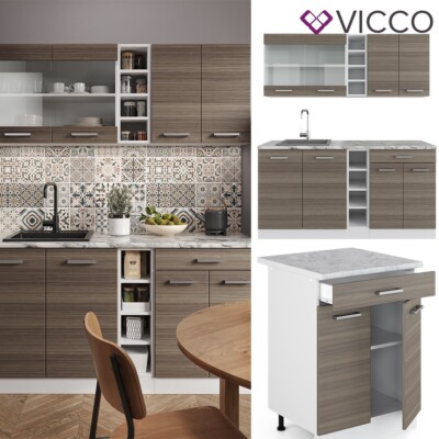 Kitchenette R-Line Vicco – 160 Cm – Blanc Gris Noble – Panneau MDF – Neuve