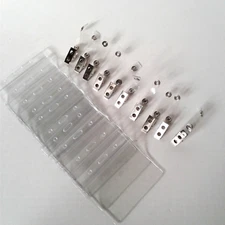 Horizontal ID Badge Holders Clear Plastic w/Metal Clips Set of Ten (10)