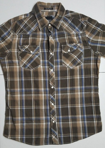 Various Artists Long Sleeve Front Snap Western Preppy Outdoor Plaid Shirt Men M