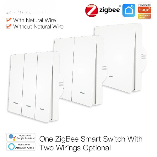 Tuya ZigBee Smart Light Switch No Neutral 2 or 3 Way Works Without Capacitor