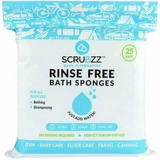 Scrubzz Rinse-Free Bath Sponges -50 total  Disposable Bathing Sponge