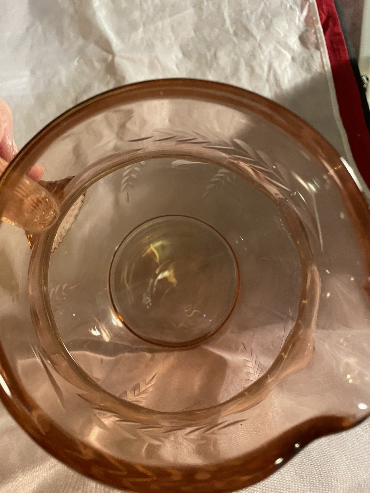 Vintage Pink Depression Glass Pitcher with Lid Etched eBay