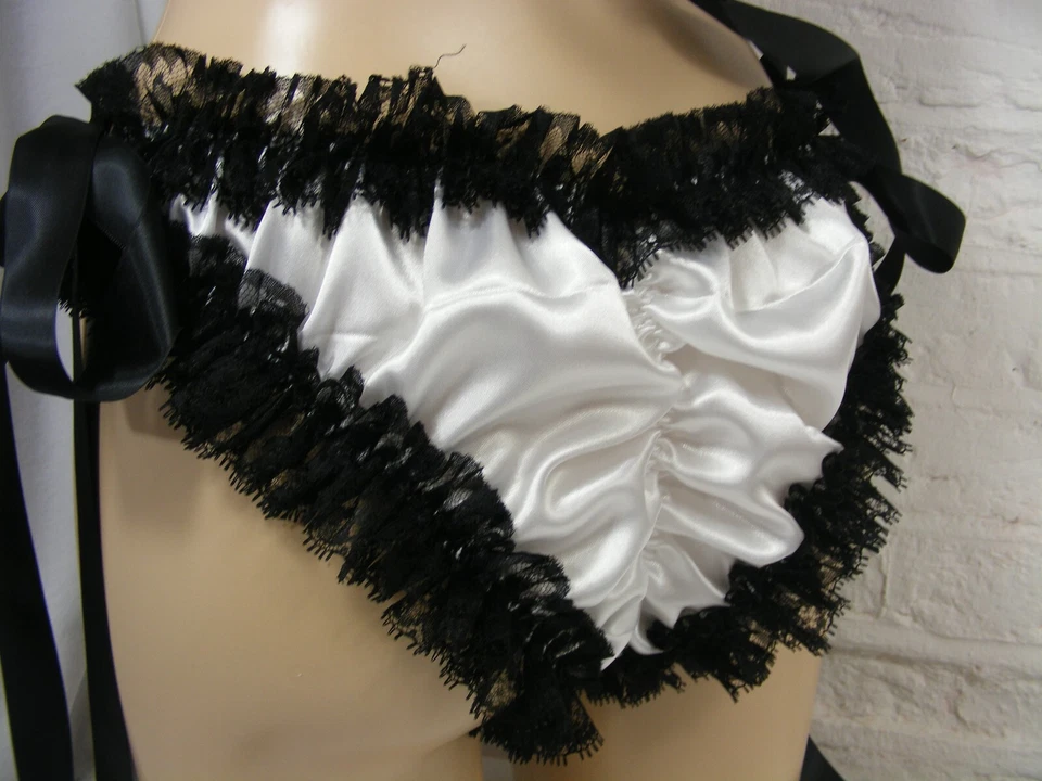 Conjunto de bragas sujetador satinado blanco sissy ropa interior lencería bragas HOMBRE O MUJER Foto 2 de 4