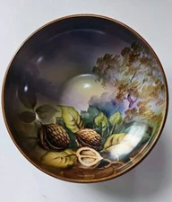 Noritake Japan Hand Painted Leaves, Nut, Tree 8 1/2" Bowl Vintage Porcelain