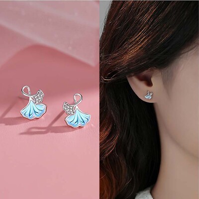 Moonstone Ginkgo Leaf Earrings CZ Leaf Earrings Dainty Floral Stud Earrings
