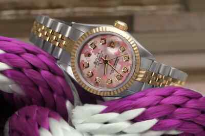 Rolex Datejust 26 mm Pink Flower Diamond Dial Two Tone Ladies
